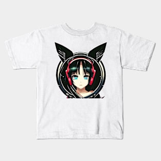 Anime girl with headset Kids T-Shirt